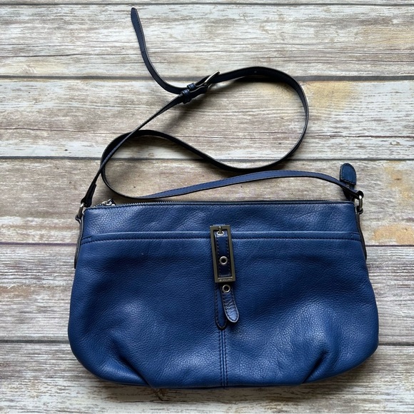 B. Makowsky Blue Leather Shoulder Bag Crossbody Bag - Picture 1 of 14